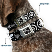 Dog Bone Seatbelt Buckle Collar - Sugar Skulls Black/White