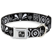 Dog Bone Seatbelt Buckle Collar - Sugar Skulls Black/White