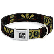 Dog Bone Seatbelt Buckle Collar - Sugar Skulls Black/Olive/Burgundy