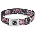 Load image into Gallery viewer, Dog Bone Seatbelt Buckle Collar - Sugar Skulls Gray/Pink
