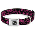 Load image into Gallery viewer, Dog Bone Seatbelt Buckle Collar - Safety Pins Black/Fuchsia
