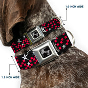 Dog Bone Seatbelt Buckle Collar - Sketch Stars w/Checkers Black/Fuchsia/White