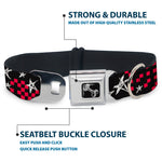 Dog Bone Seatbelt Buckle Collar - Sketch Stars w/Checkers Black/Fuchsia/White