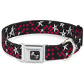 Load image into Gallery viewer, Dog Bone Seatbelt Buckle Collar - Sketch Stars w/Checkers Black/Fuchsia/White
