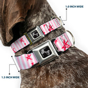 Dog Bone Seatbelt Buckle Collar - Sketch Stars w/Stripes Pink/White/Fuchsia
