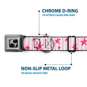 Dog Bone Seatbelt Buckle Collar - Sketch Stars w/Stripes Pink/White/Fuchsia