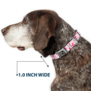 Dog Bone Seatbelt Buckle Collar - Sketch Stars w/Stripes Pink/White/Fuchsia