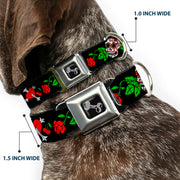 Dog Bone Seatbelt Buckle Collar - Sugar Skull w/Roses & Heart