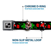 Dog Bone Seatbelt Buckle Collar - Sugar Skull w/Roses & Heart