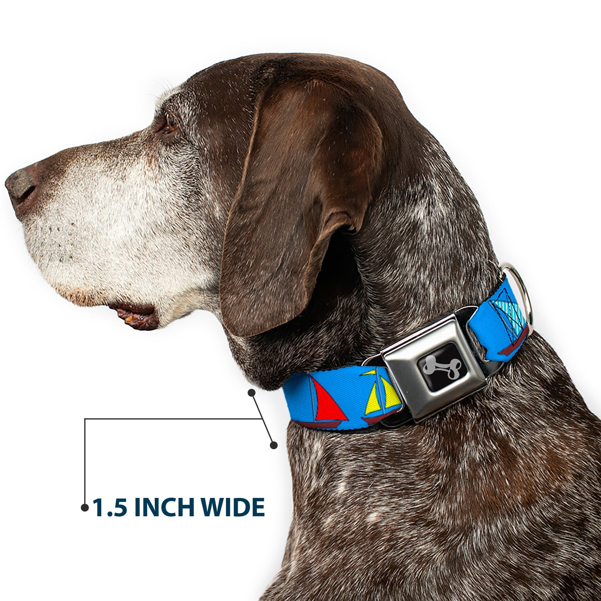 Dog Bone Seatbelt Buckle Collar - Sailboats Blue