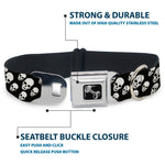 Dog Bone Seatbelt Buckle Collar - Tilted Skulls Black/White