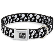Dog Bone Seatbelt Buckle Collar - Tilted Skulls Black/White