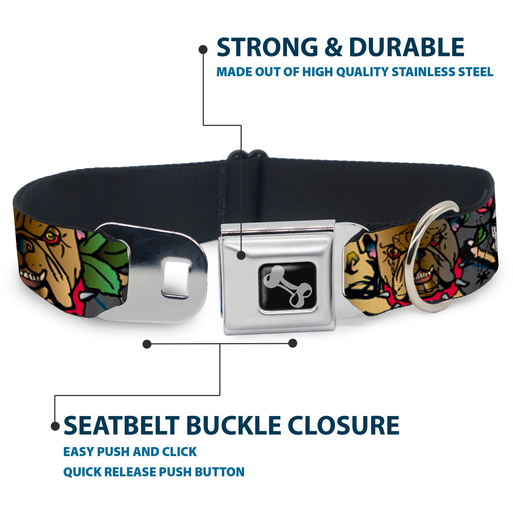 Dog Bone Seatbelt Buckle Collar - Trust No One Gray