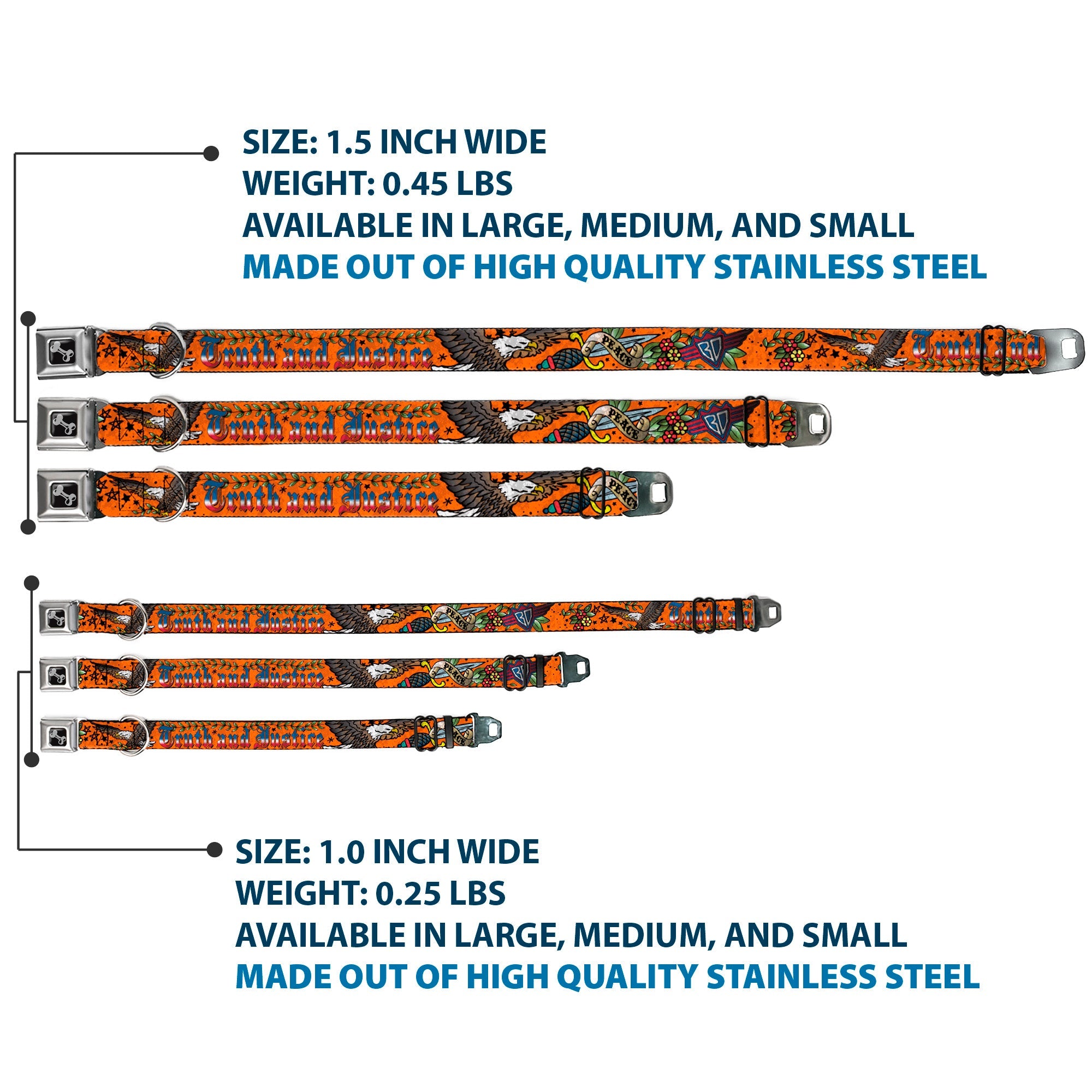 Dog Bone Seatbelt Buckle Collar - Truth and Justice Orange