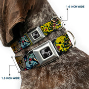Dog Bone Seatbelt Buckle Collar - Trust No One CLOSE-UP Yellow/Green/Blue-S