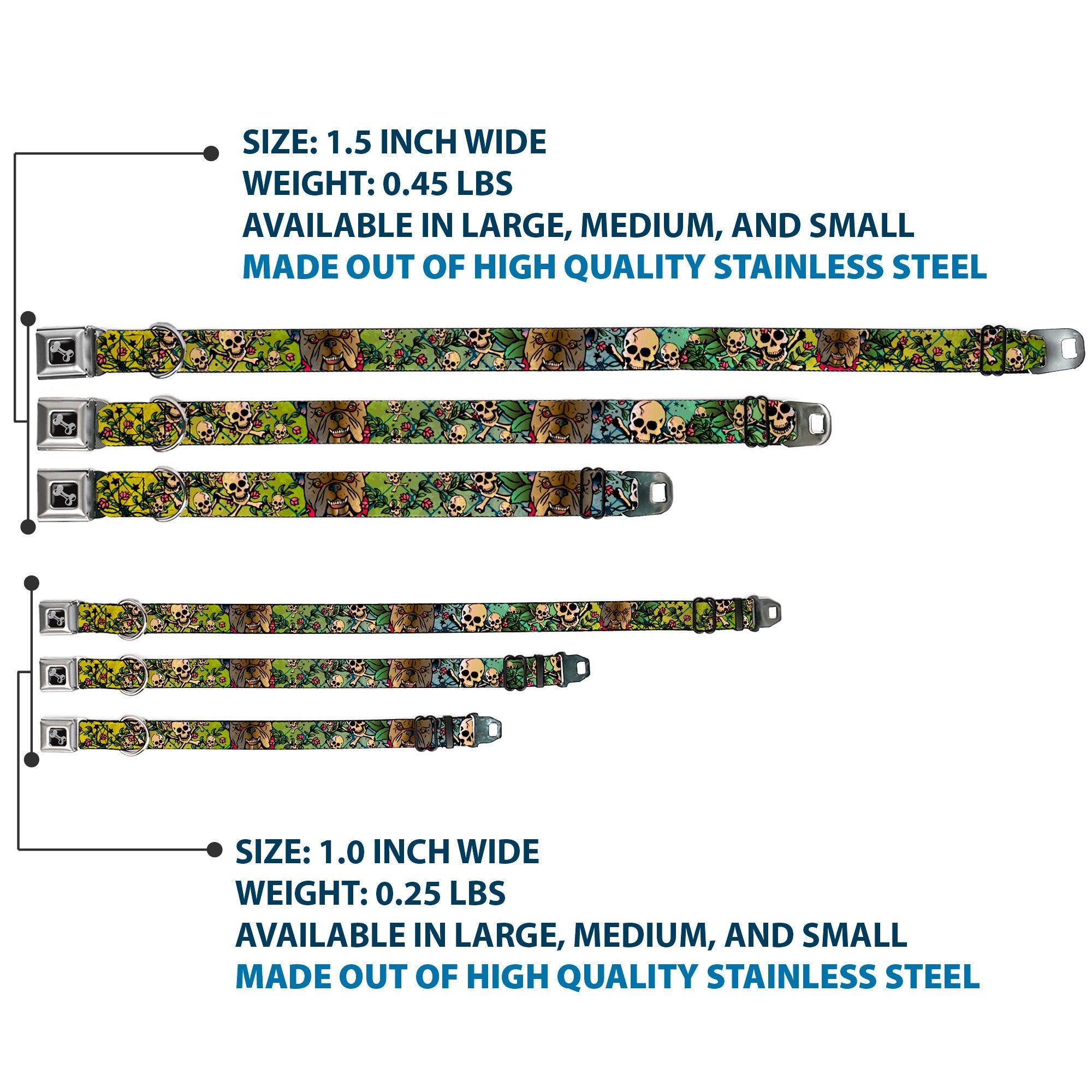 Dog Bone Seatbelt Buckle Collar - Trust No One CLOSE-UP Yellow/Green/Blue-S