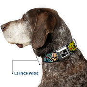 Dog Bone Seatbelt Buckle Collar - Trust No One CLOSE-UP Yellow/Green/Blue-S