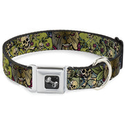 Dog Bone Seatbelt Buckle Collar - Trust No One CLOSE-UP Yellow/Green/Blue-S