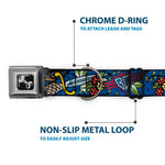 Dog Bone Seatbelt Buckle Collar - Truth and Justice CLOSE-UP Blue