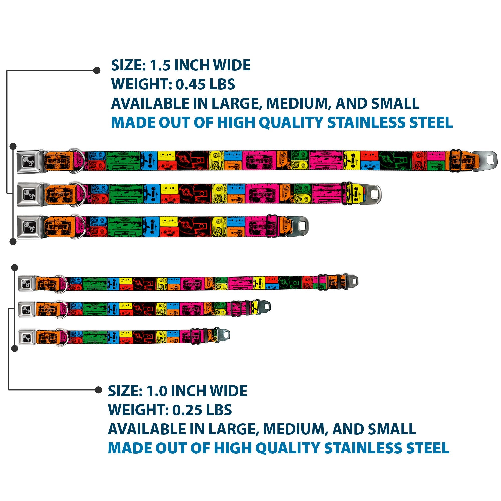 Dog Bone Seatbelt Buckle Collar - Tapes Multi Neon