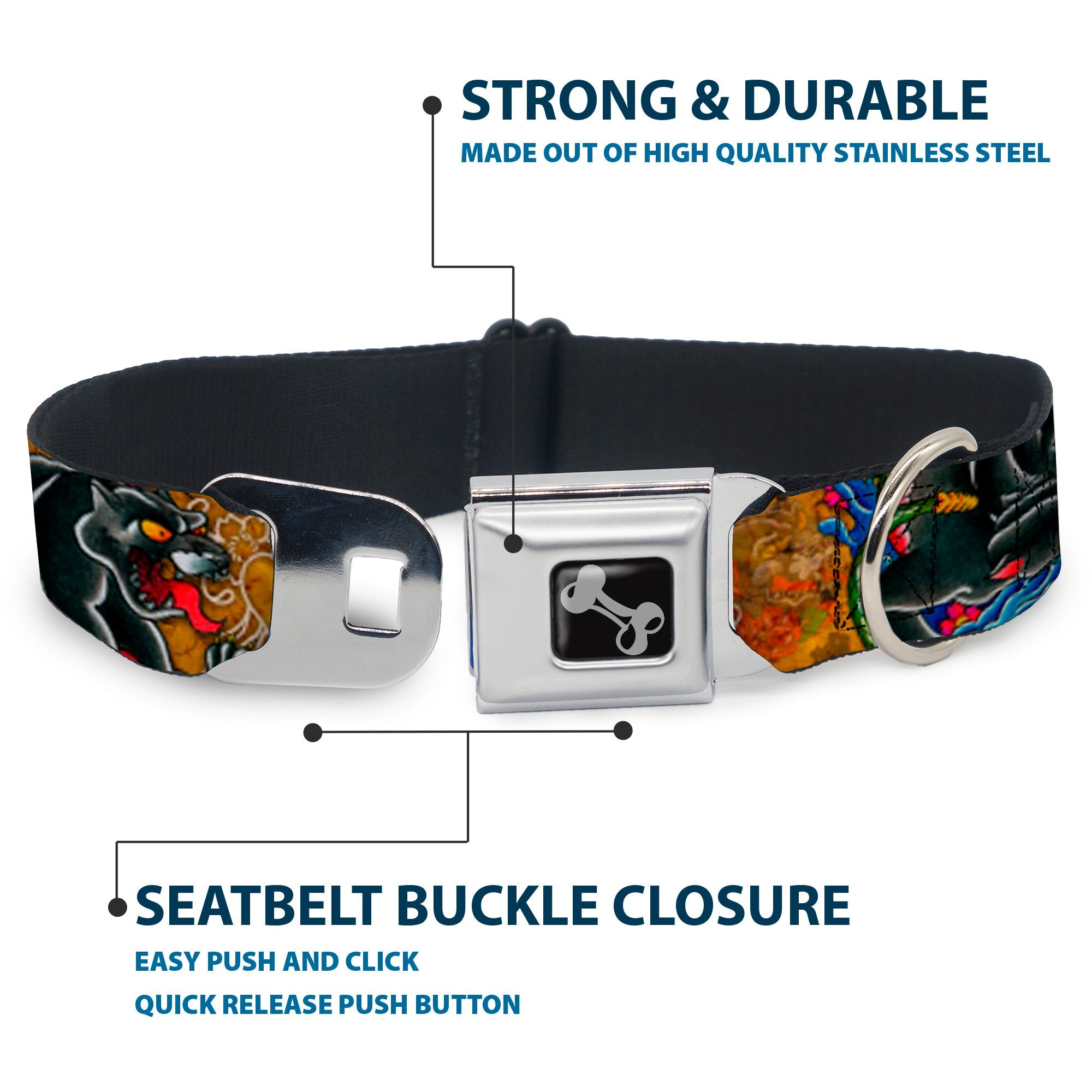 Dog Bone Seatbelt Buckle Collar - TJ-Panther