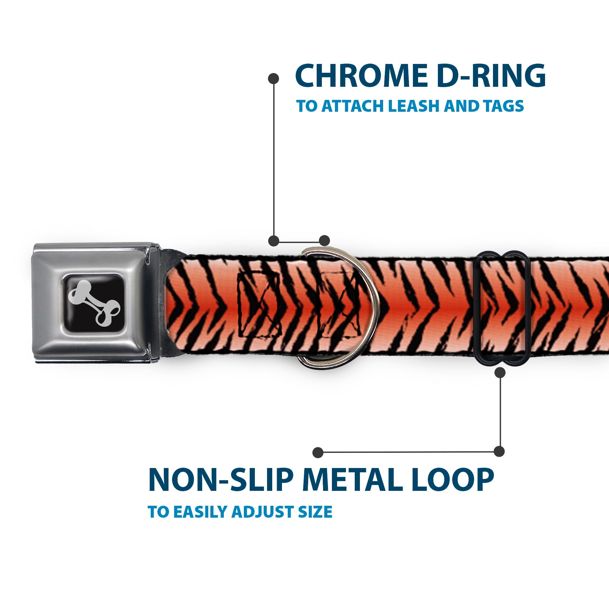 Dog Bone Seatbelt Buckle Collar - Tiger