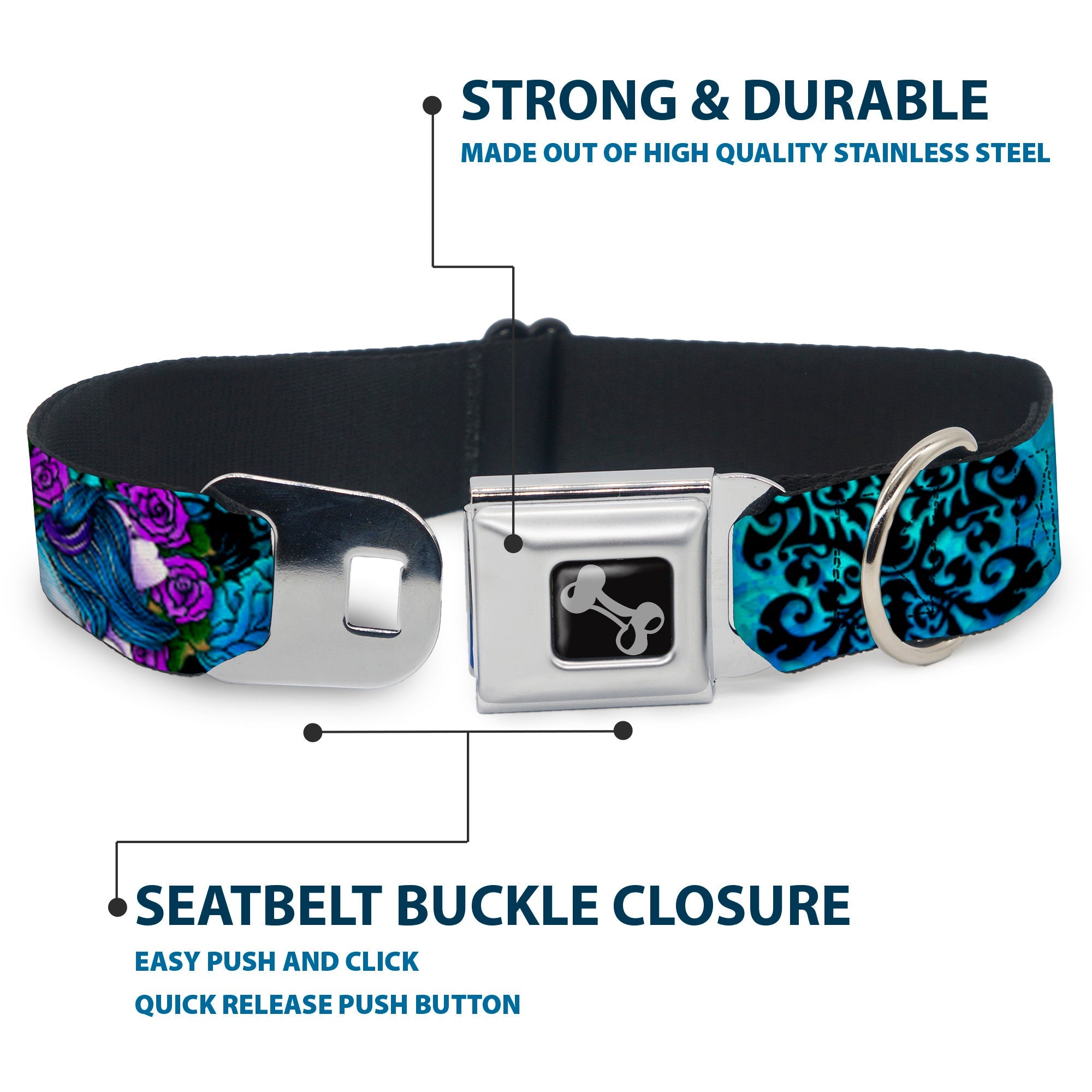 Dog Bone Seatbelt Buckle Collar - TJ-Fairy Blue Hair
