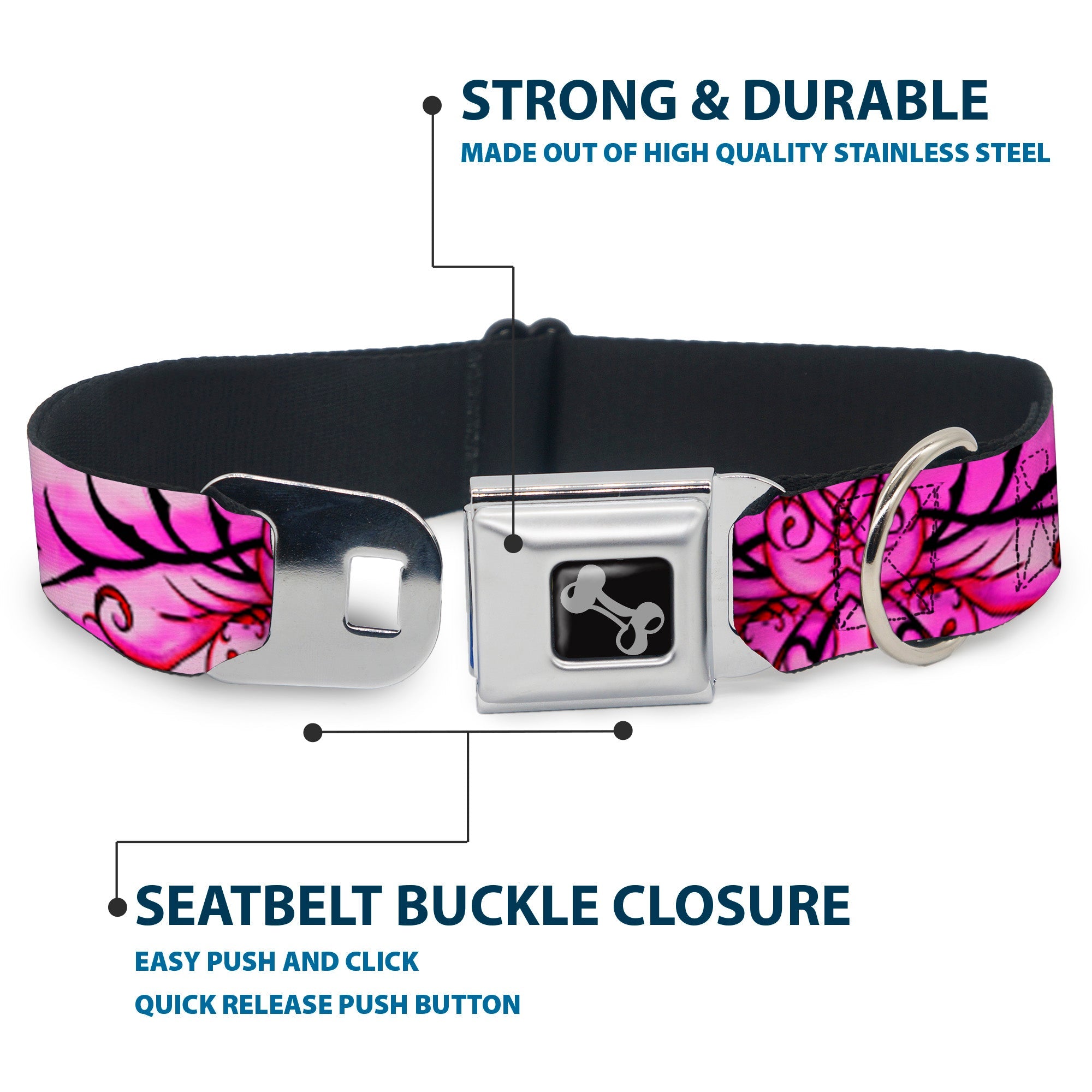 Dog Bone Seatbelt Buckle Collar - TJ-Fairy Pink Swirl