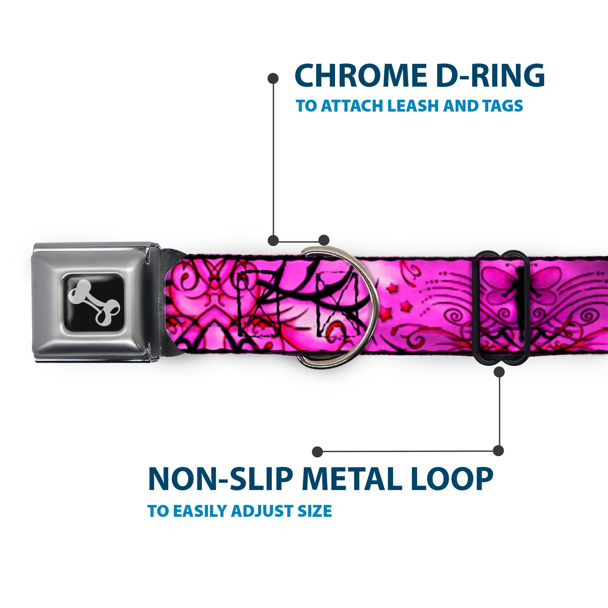 Dog Bone Seatbelt Buckle Collar - TJ-Fairy Pink Swirl