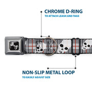 Dog Bone Seatbelt Buckle Collar - Tilted Skulls Plaid Gray