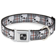 Dog Bone Seatbelt Buckle Collar - Tilted Skulls Plaid Gray