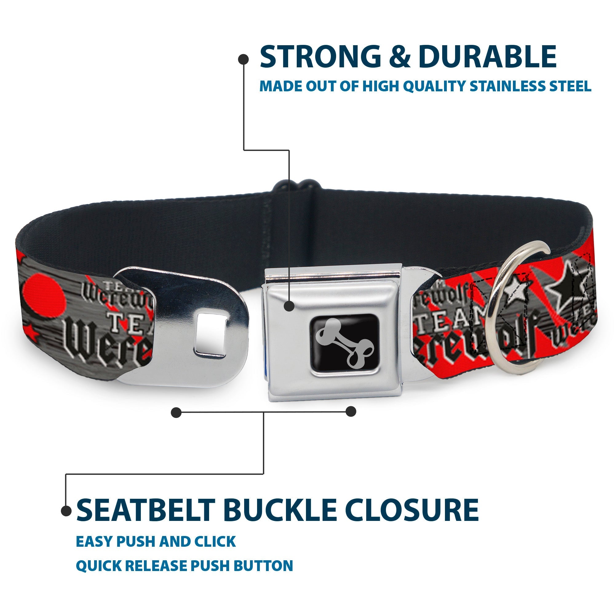 Dog Bone Seatbelt Buckle Collar - Team Werewolf