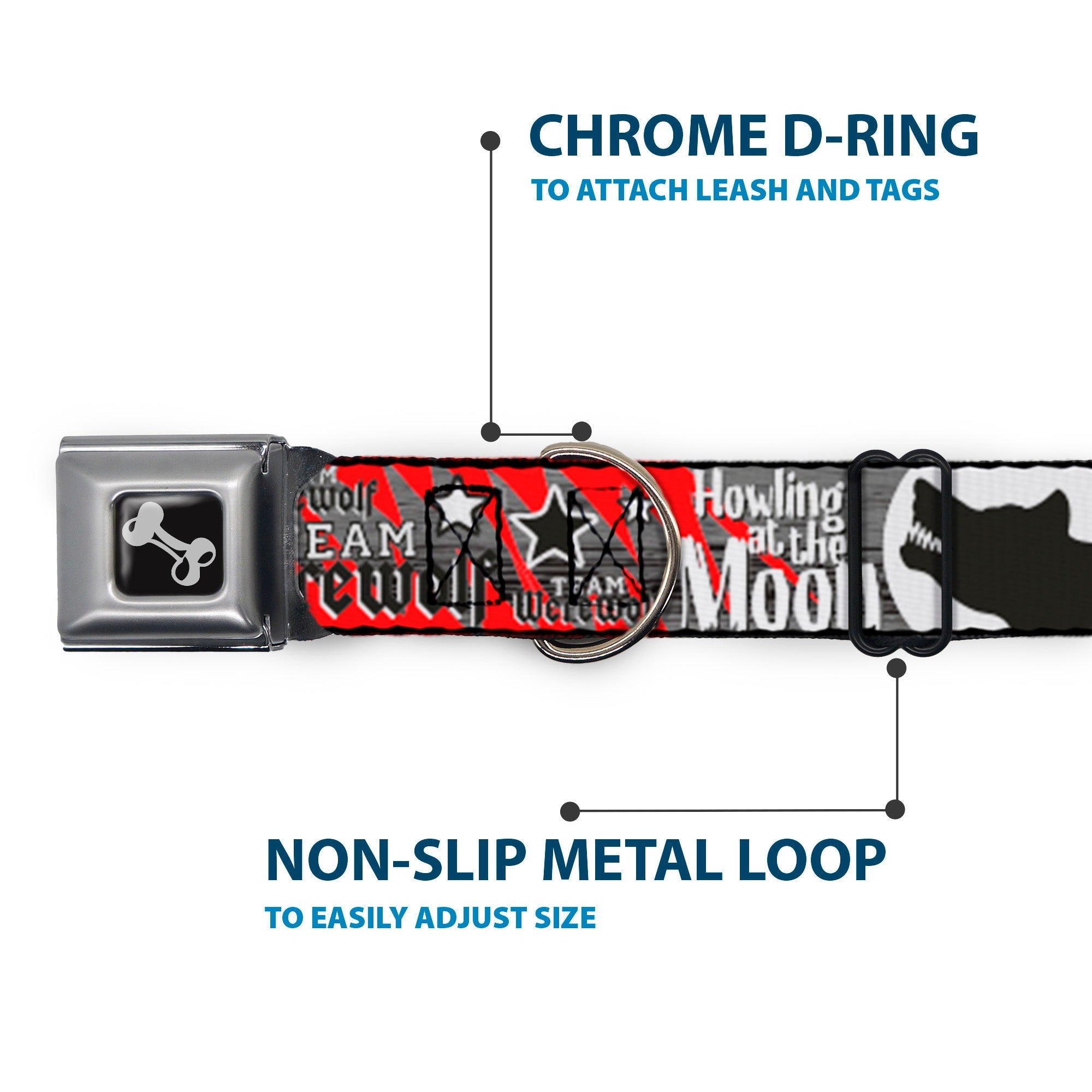 Dog Bone Seatbelt Buckle Collar - Team Werewolf