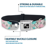 Dog Bone Seatbelt Buckle Collar - Bird Tapestry White/Gray/Turquoise/Pink