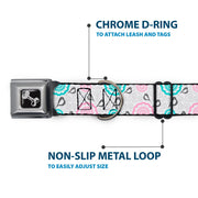 Dog Bone Seatbelt Buckle Collar - Bird Tapestry White/Gray/Turquoise/Pink