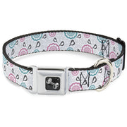Dog Bone Seatbelt Buckle Collar - Bird Tapestry White/Gray/Turquoise/Pink