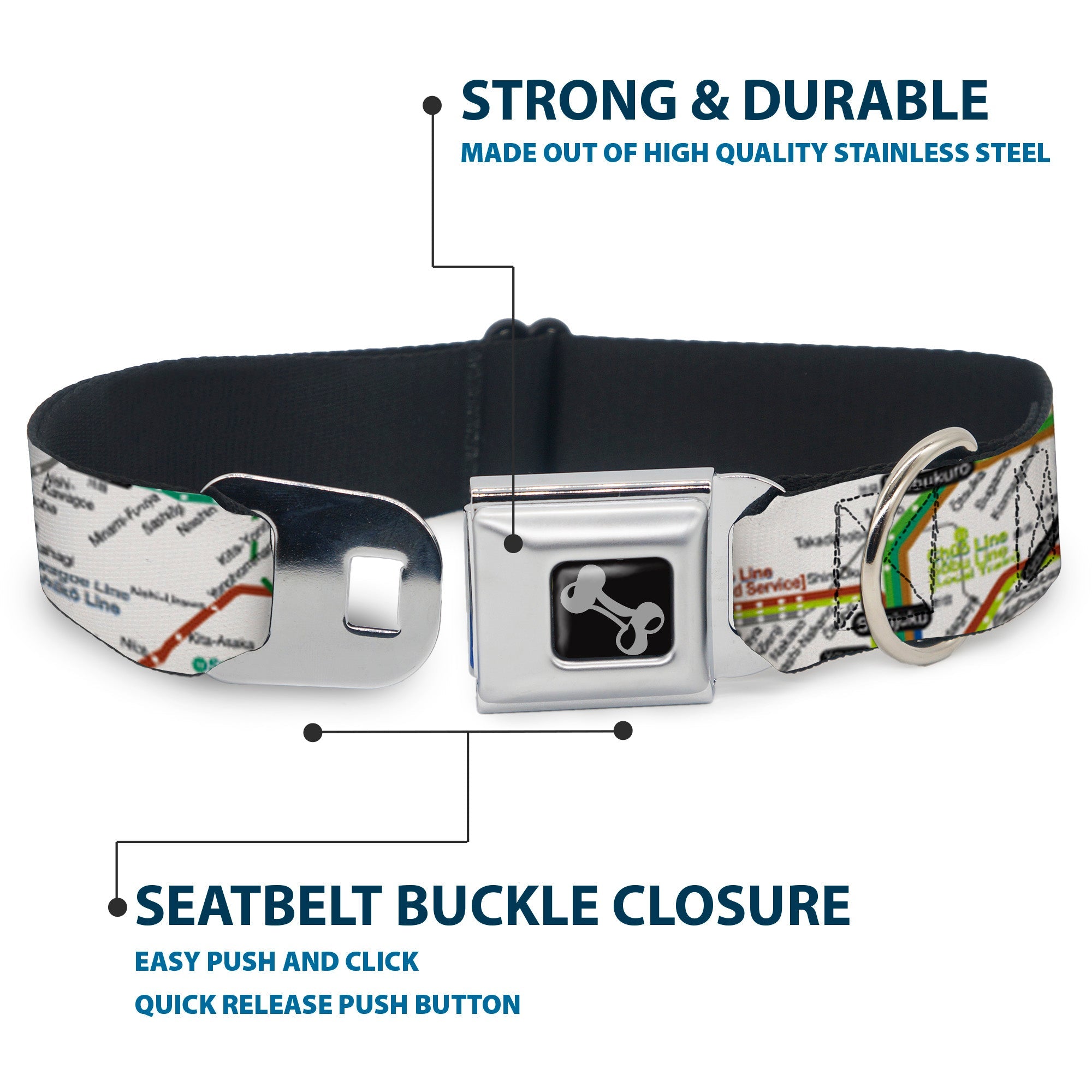 Dog Bone Seatbelt Buckle Collar - Tokyo Subway