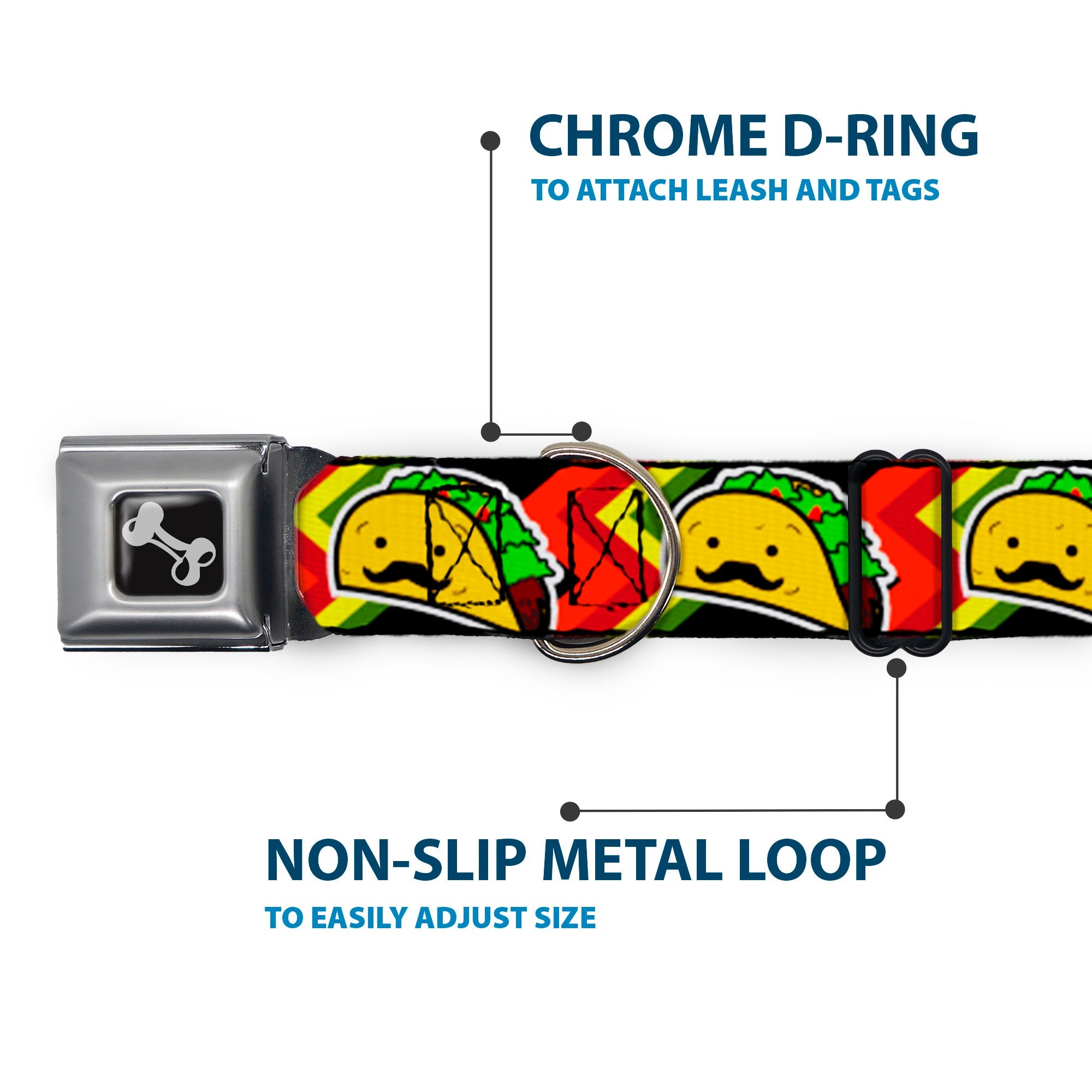 Dog Bone Seatbelt Buckle Collar - Taco Man