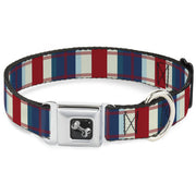 Dog Bone Seatbelt Buckle Collar - Tartan Plaid Khaki/Blues/Red