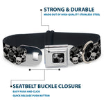 Dog Bone Seatbelt Buckle Collar - Top Skulls Stacked Black/Gray/White