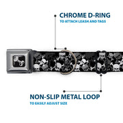 Dog Bone Seatbelt Buckle Collar - Top Skulls Stacked Black/Gray/White