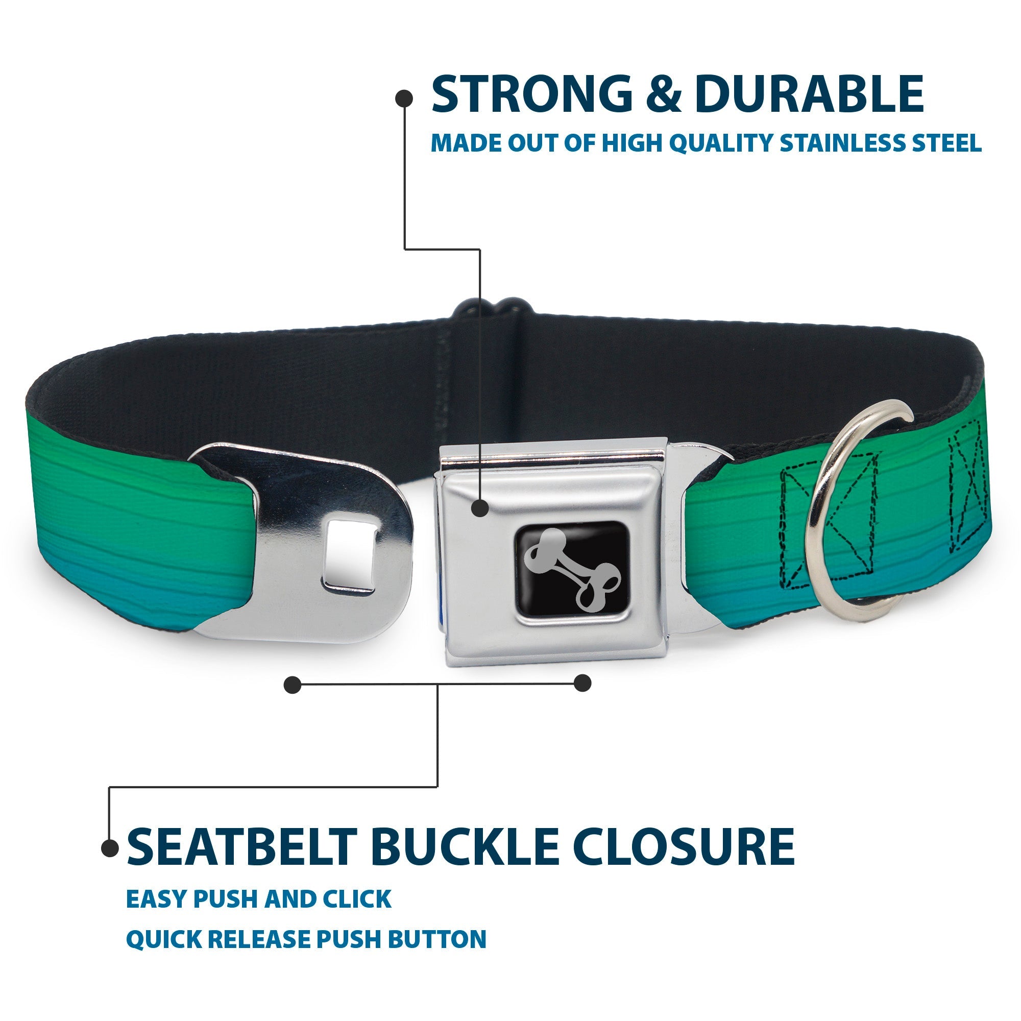 Dog Bone Seatbelt Buckle Collar - Teal Ombre