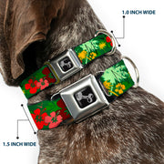 Dog Bone Seatbelt Buckle Collar - Tropical Flora Greens/Reds/Gold