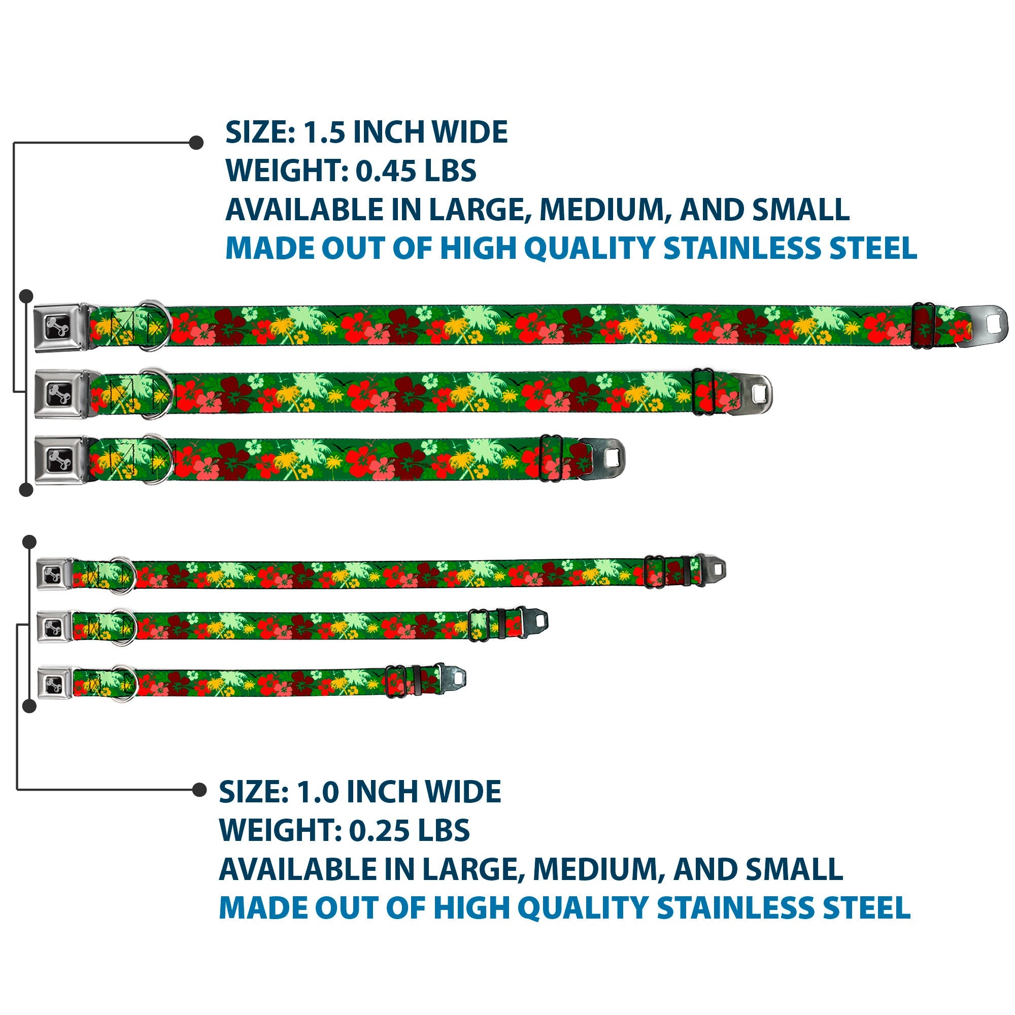 Dog Bone Seatbelt Buckle Collar - Tropical Flora Greens/Reds/Gold