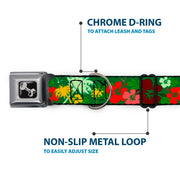 Dog Bone Seatbelt Buckle Collar - Tropical Flora Greens/Reds/Gold