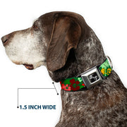 Dog Bone Seatbelt Buckle Collar - Tropical Flora Greens/Reds/Gold
