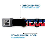 Dog Bone Seatbelt Buckle Collar - TEXAS w/Star Black/White/Blue/Red