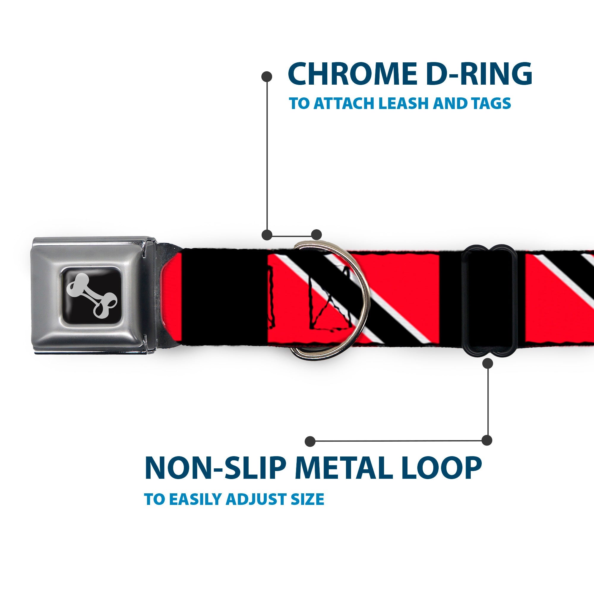 Dog Bone Seatbelt Buckle Collar - Trinidad & Tobago Flags/Black Block