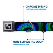 Dog Bone Seatbelt Buckle Collar - Tie Dye Swirl Green/Blue/Purple