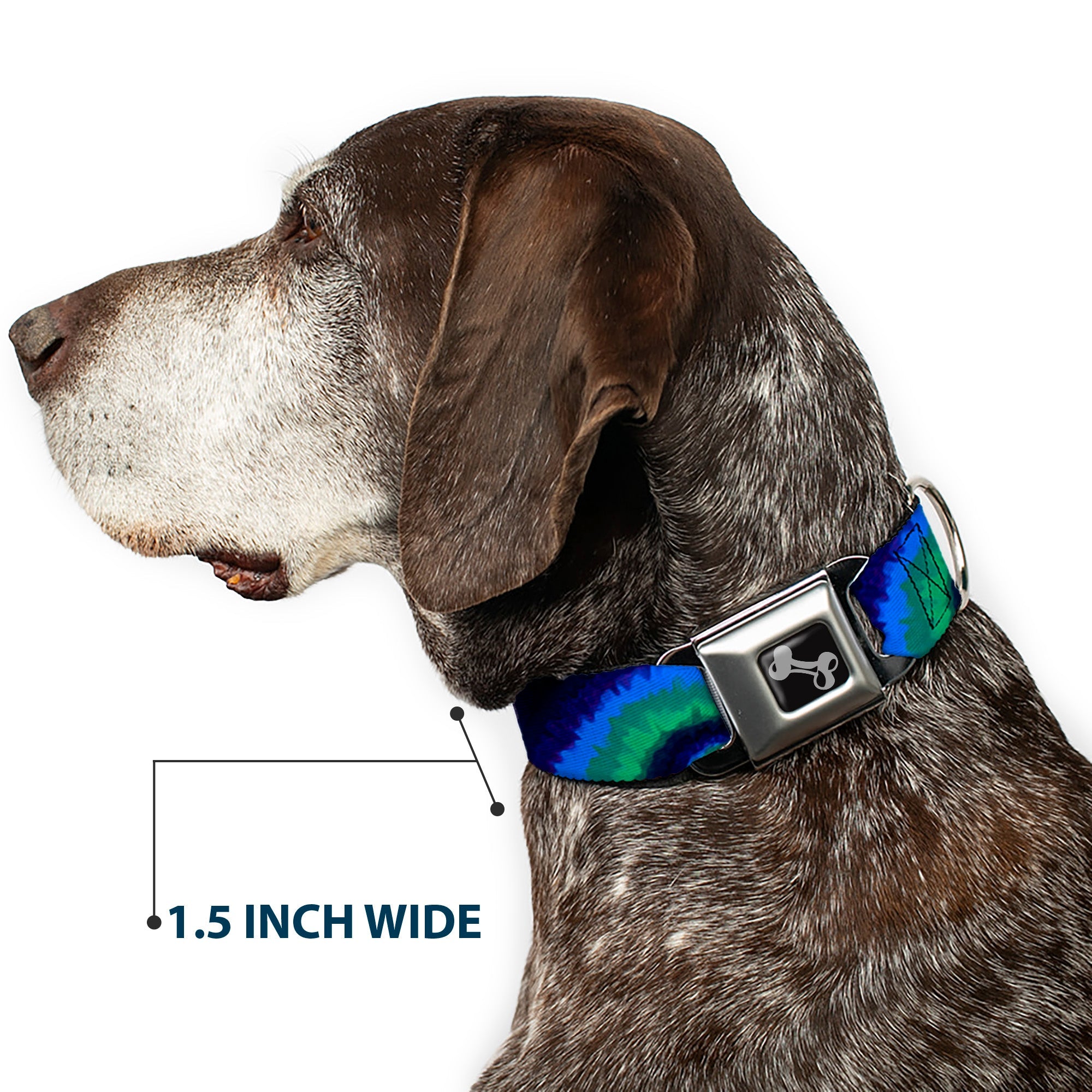 Dog Bone Seatbelt Buckle Collar - Tie Dye Swirl Green/Blue/Purple